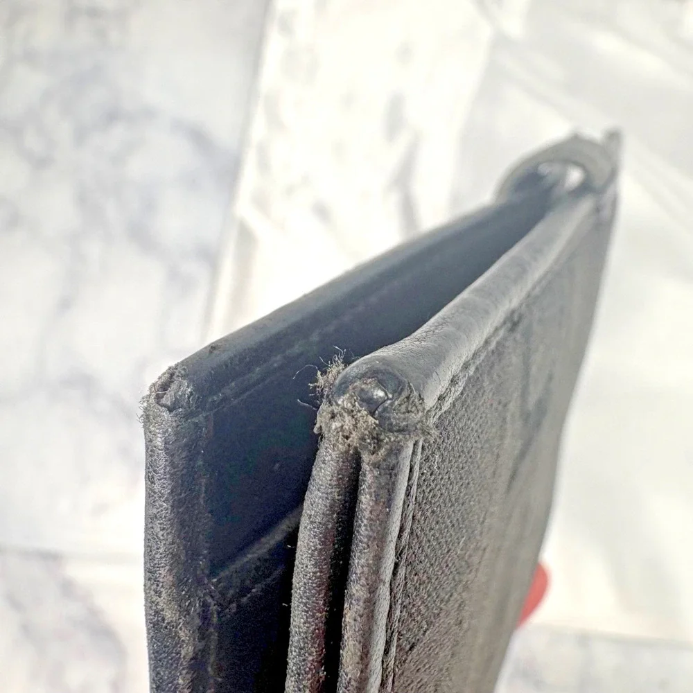 Vtg Ferragamo Gancini Black Canvas & Leather Long Bifold Snap Wallet Zippy Pouch